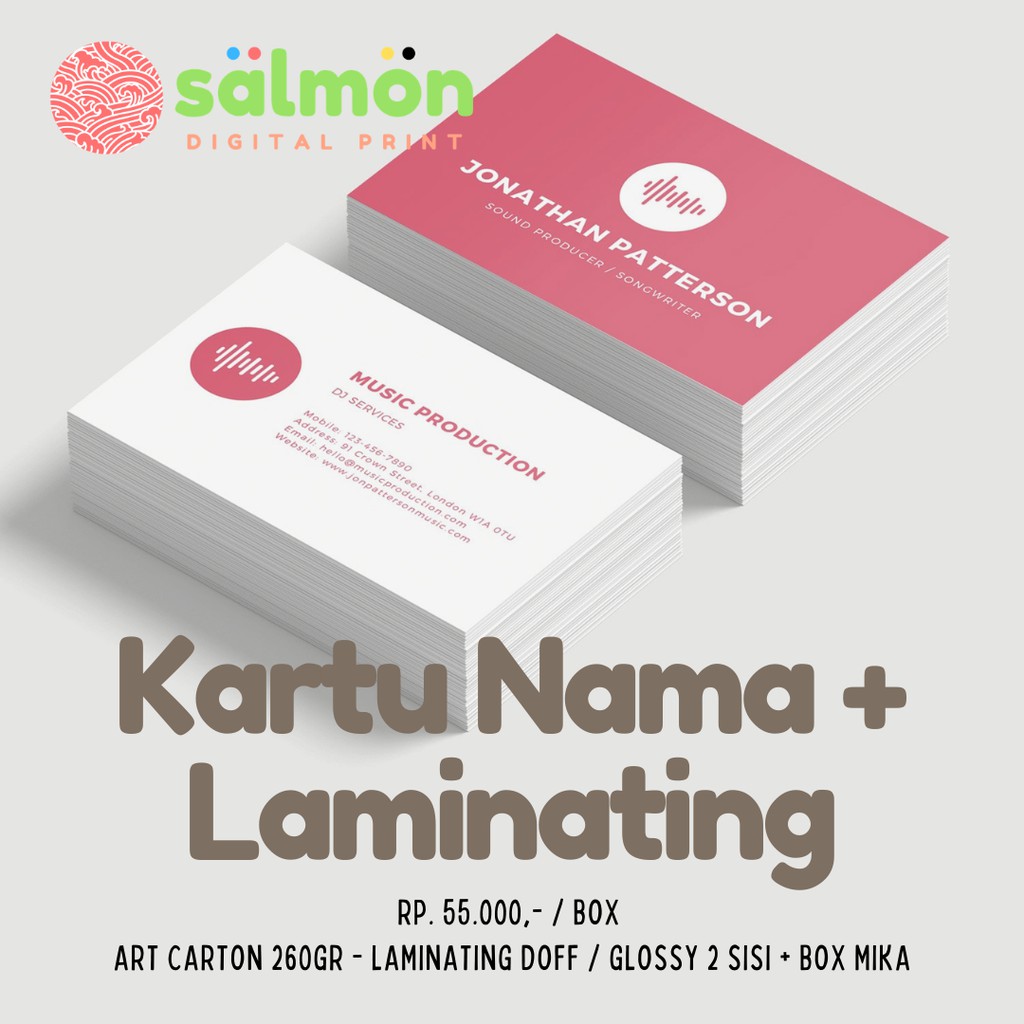 

Kartu Nama + Laminating (Art Carton Print Warna + Laminating Doff / Glossy 2 Sisi)