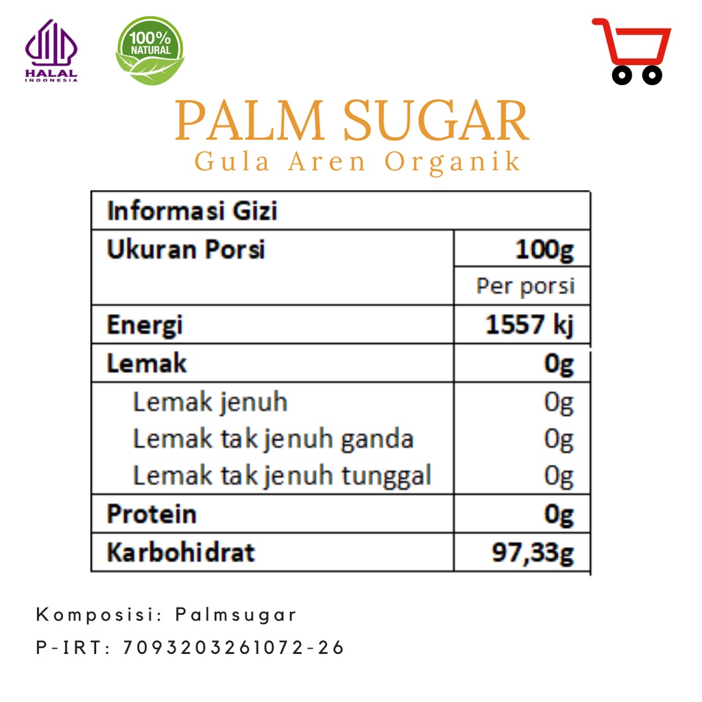 Gula Aren - Palm Sugar - Brown Sugar - Kualitas Super - 1 Kg Organik