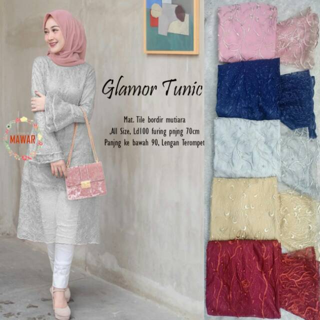 Glamor tunic ori mawar mat tile bordir mutiara