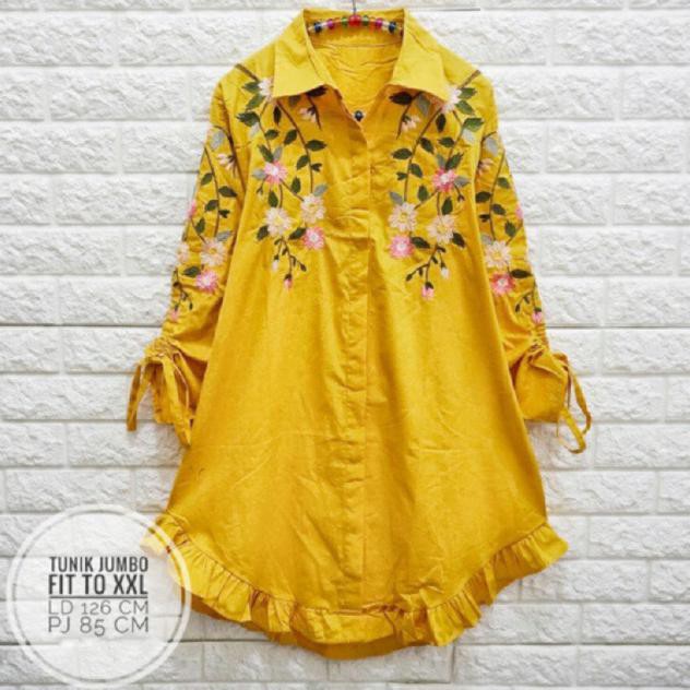 Super Jumbo Tunik Bordir Bunga Katun Jepang