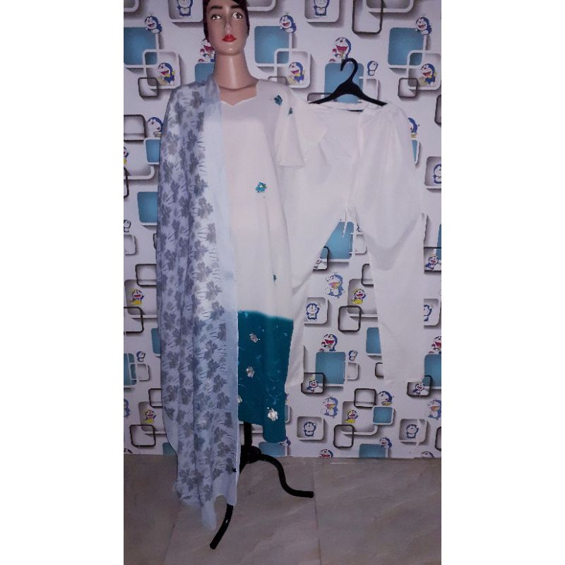 Long kurti fullset, gradasi tosca syantik (set baju india) preloved