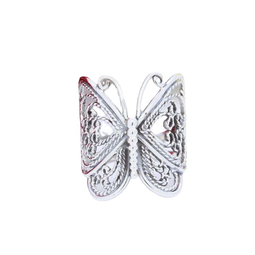 Cincin Model Terbuka Adjustable Desain Butterfly Bahan Alloy Gaya Eropa Amerika