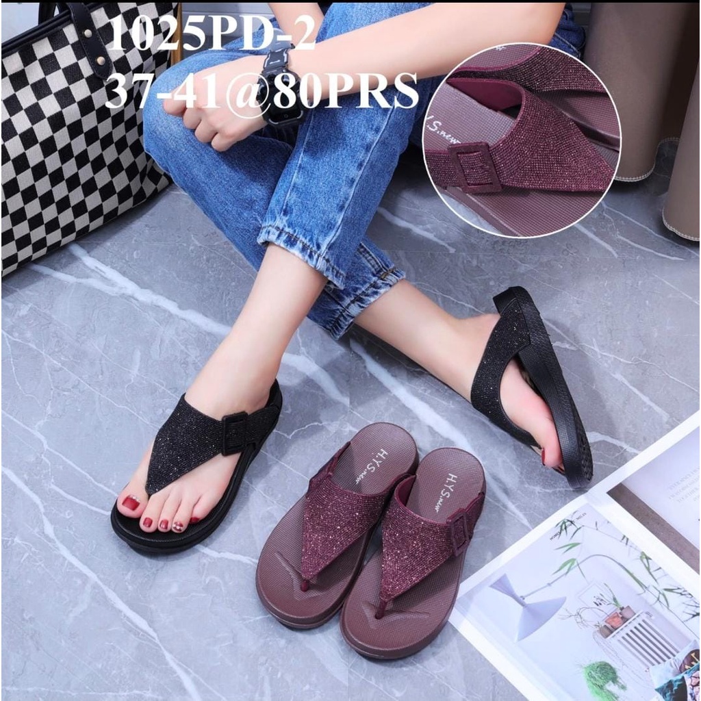 PROMO- Sandal wanita jepit wadges HYS 1025 PD gliter Jelly