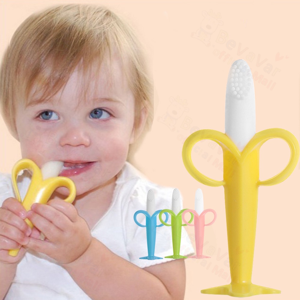 BEVAVAR Teether Banana Bayi Mainan Gigitan Bayi Bahan Silikon Lembut