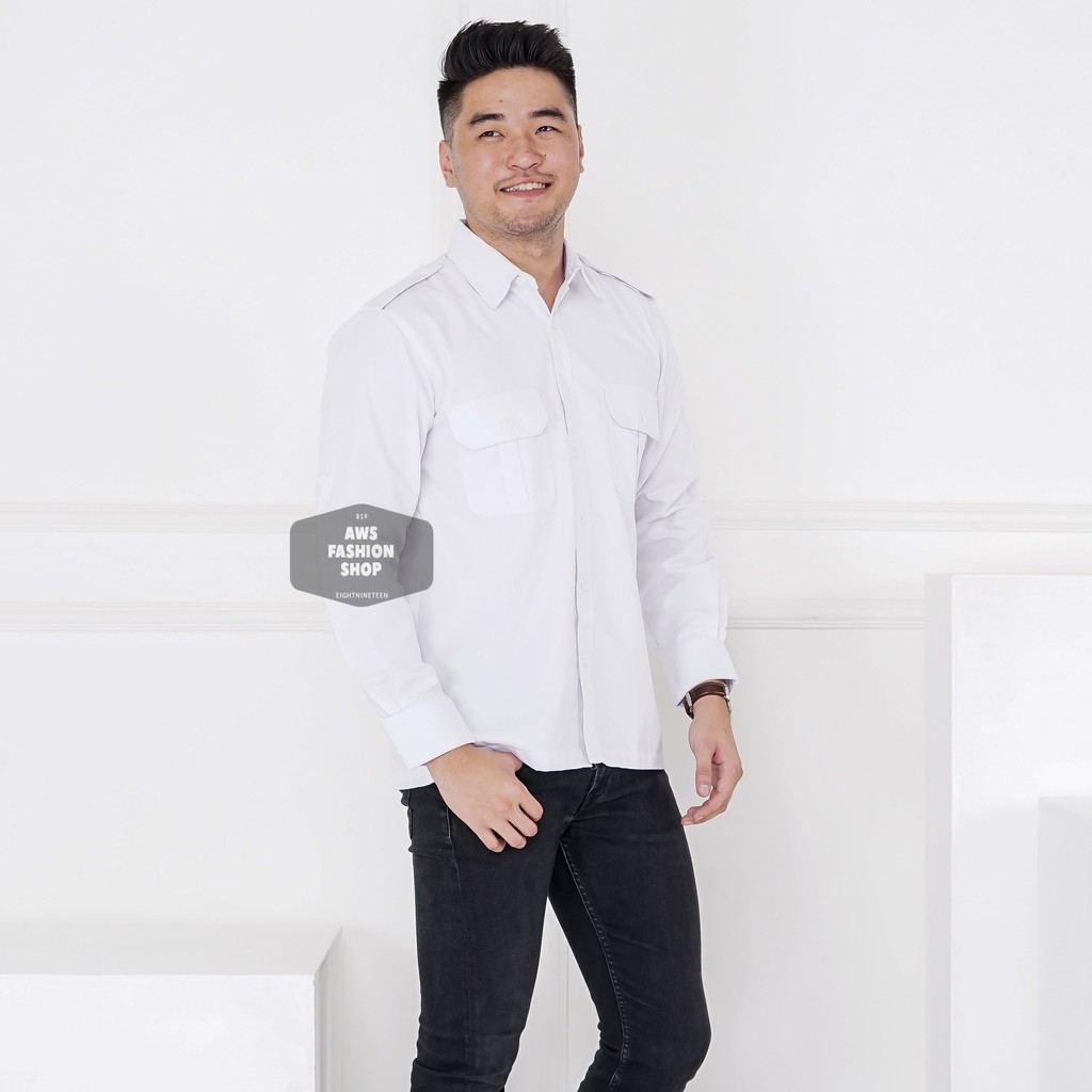 Kemeja PDL Pria Lengan Panjang Outdoor Kemeja Dinas Kemeja Lapangan Putih White PDL Seragam