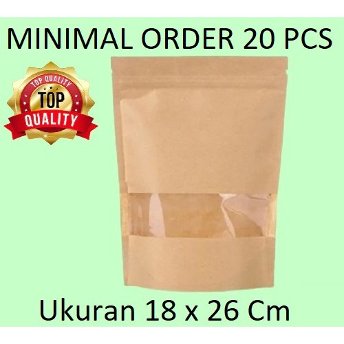 

18x26 Cm Standing Pouch Kraft Window + Zip Paper Bag Brown Plastik Klip Kemasan Snack