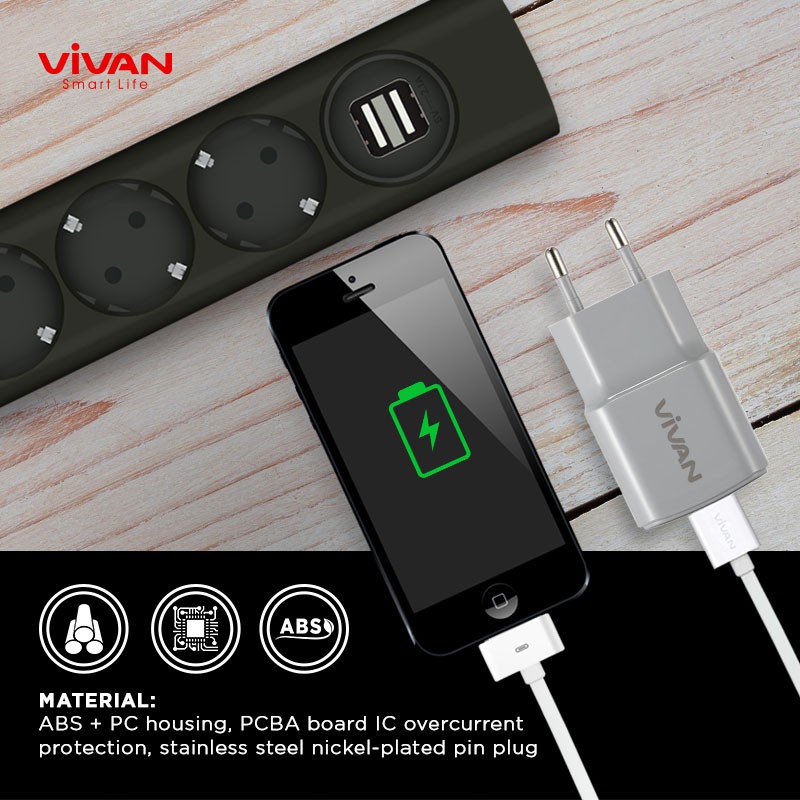 Charger Casan VIVAN Original Fast USB Charging 2.0 (Power Oval) FREE Kabel Micro USB