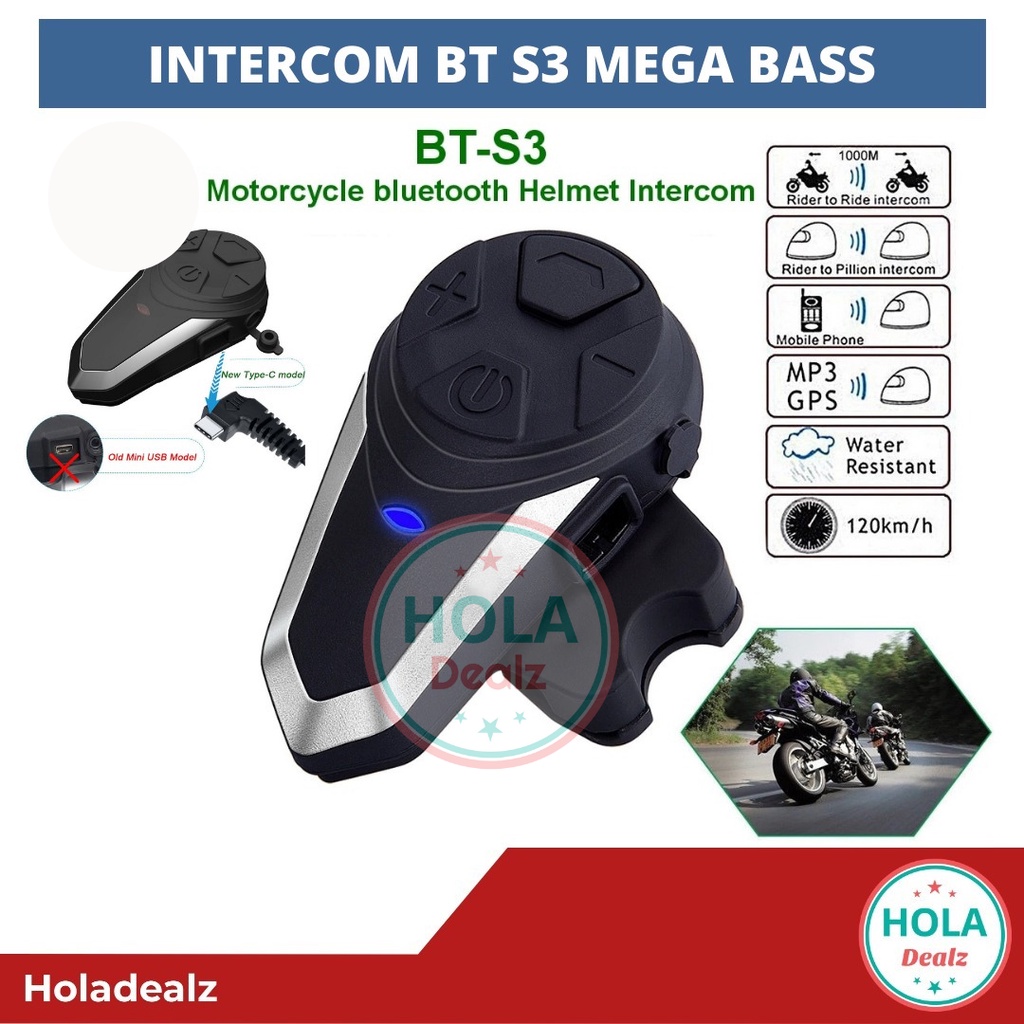 BT-S3 INTERCOM BLUETOOTH HEADSET HELMET BTS3 INTERCOM BT S3 MEGA BASS TYPE C ORIGINAL