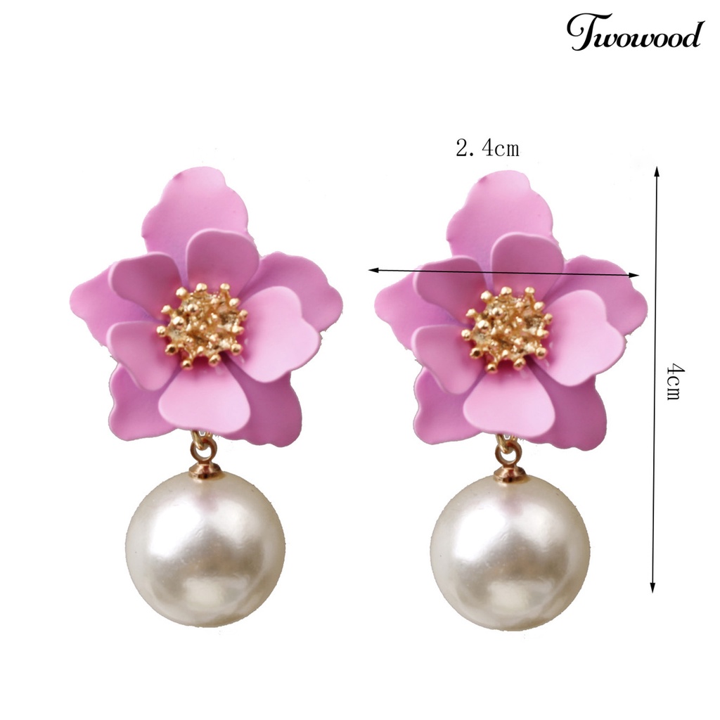 Twowood 1 Pair Big Flower Pendant Faux Pearl Women Earrings Alloy Piercing Sweet Drop Earrings Jewelry Accessory