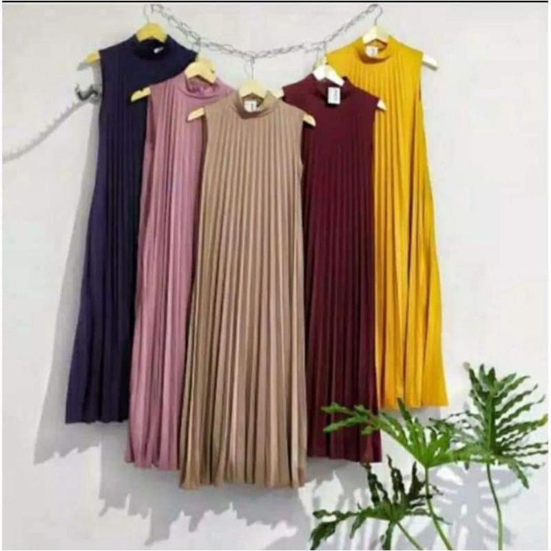 [COD] Long Dress Plisket /Plisket Alexa Sleveeless Della Kuntung Tanpa Lengan /INER LONG DRESS PRISK