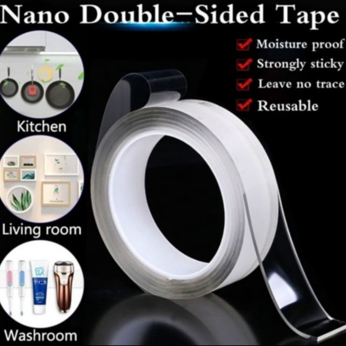 

perekat-pengikat- double tape selotip nano magic tape isolasi 2 siau super kuat 3cm 3mtr -pengikat-