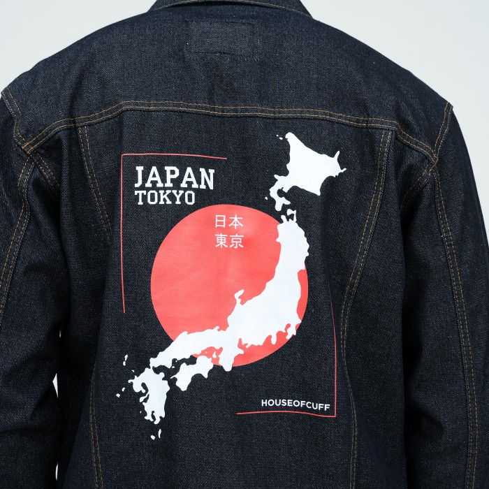 Houseofcuff Jaket Jeans Pria Motif Japan Jaket Denim Biru Gelap