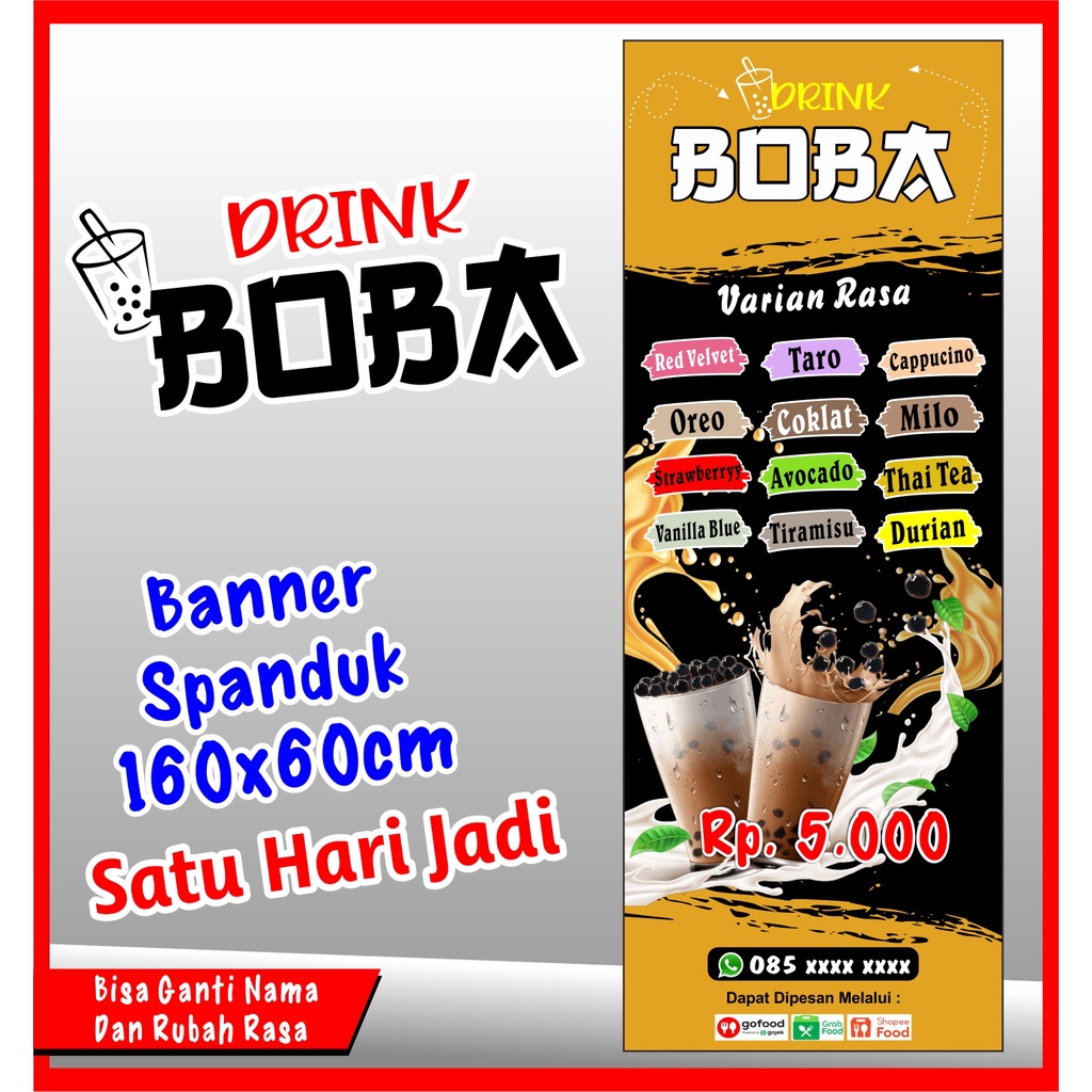 Banner Boba, Spanduk minuman BOBA 160X60cm COD