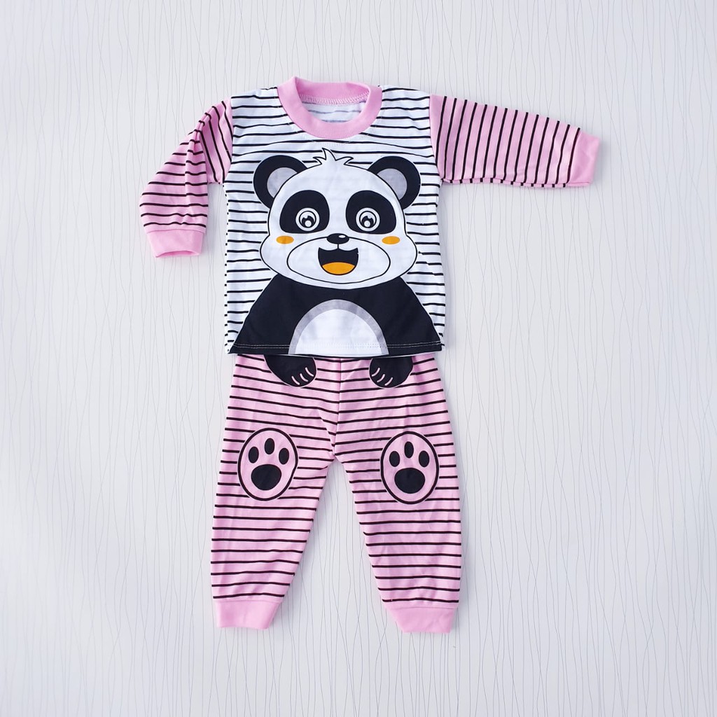 setelan piyama anak unisex usia 0-18 bulan panda