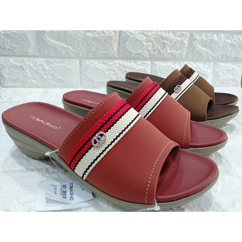 Sandal sendal COBALENO senyawa pesta mewah santai Perempuan wanita COBALENO CALI 04 Tan & Red