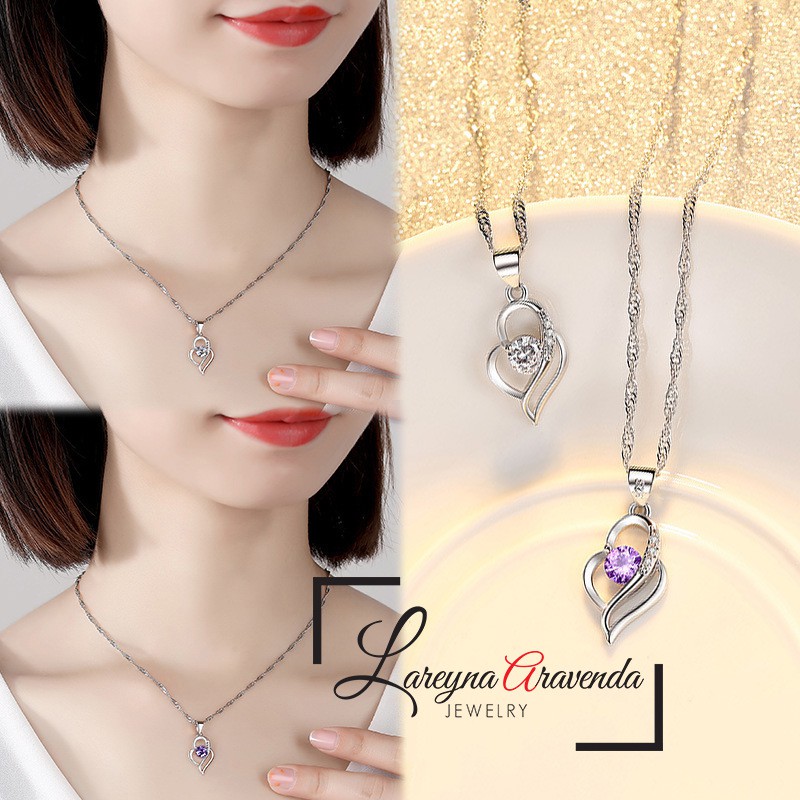 Kalung Wanita Titanium Liontin Motif Love Unik Kristal Crystal KL033