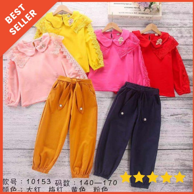 Setelan kulot plisket anak tanggung import 4-8 tahun premium / setelan panjang anak cewek import