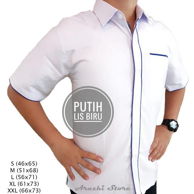 ( BISA COD ) Seragam Kerja Kantor Putih Pria Kemeja Kerja Pria Hem Kerja Baju PDH - Putih Lis Biru,