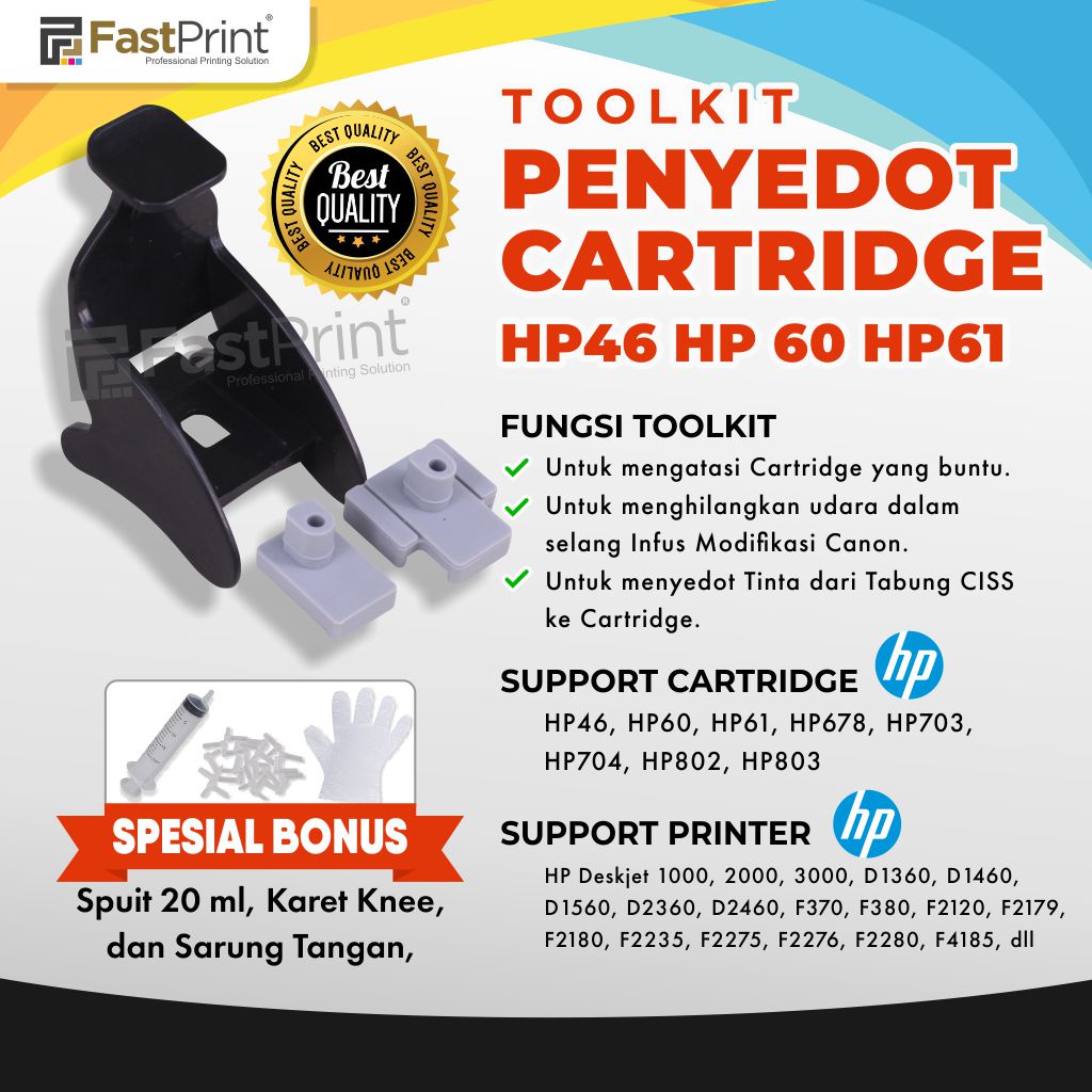 Toolkit Penyedot Tinta Cartridge HP60 HP802 HP803 HP61 HP703 HP704 HP678 HP46