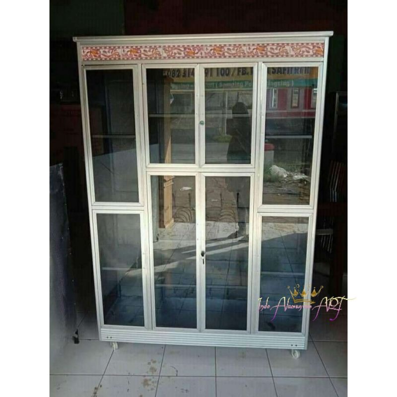 Rak Piring / Rak Dapur Pintu 8 Minimalis Besar Bahan Kaca Alumunium