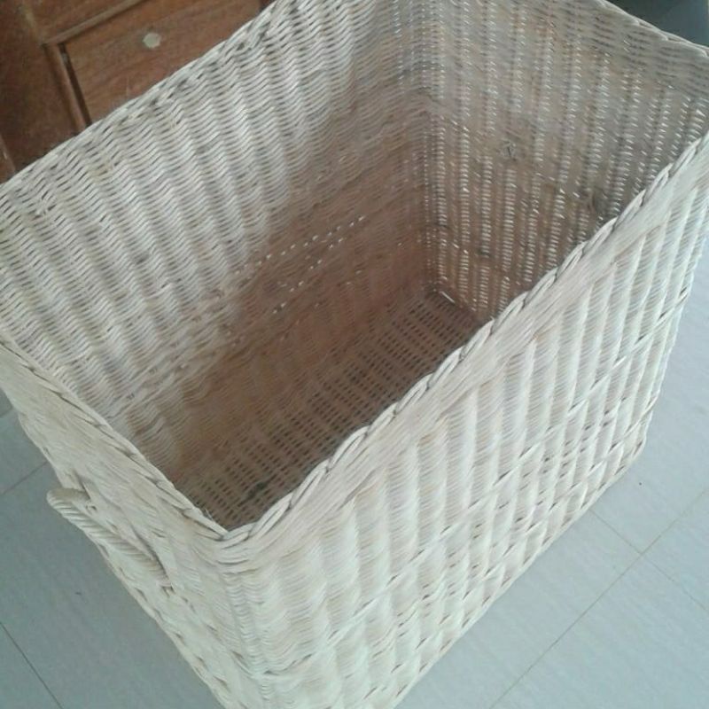 keranjang laundry rotan tutup besar persegi panjang kotak 42X32X45 cm