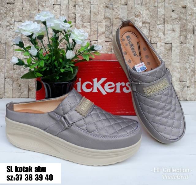 SEPATU WEDGES SLOP TINGGI 5 CM KICKERS | BAHAN KAIN MIRA ELEGANT KODE SLK