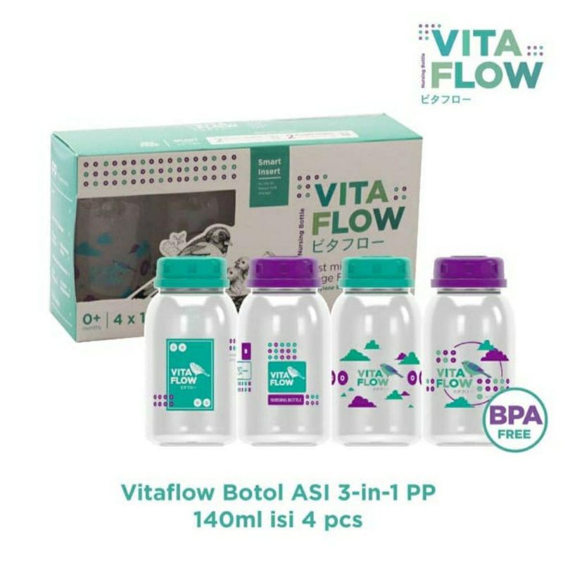 vitaflow breast milk storage bottle 140 ml isi 4 pcs botol asi