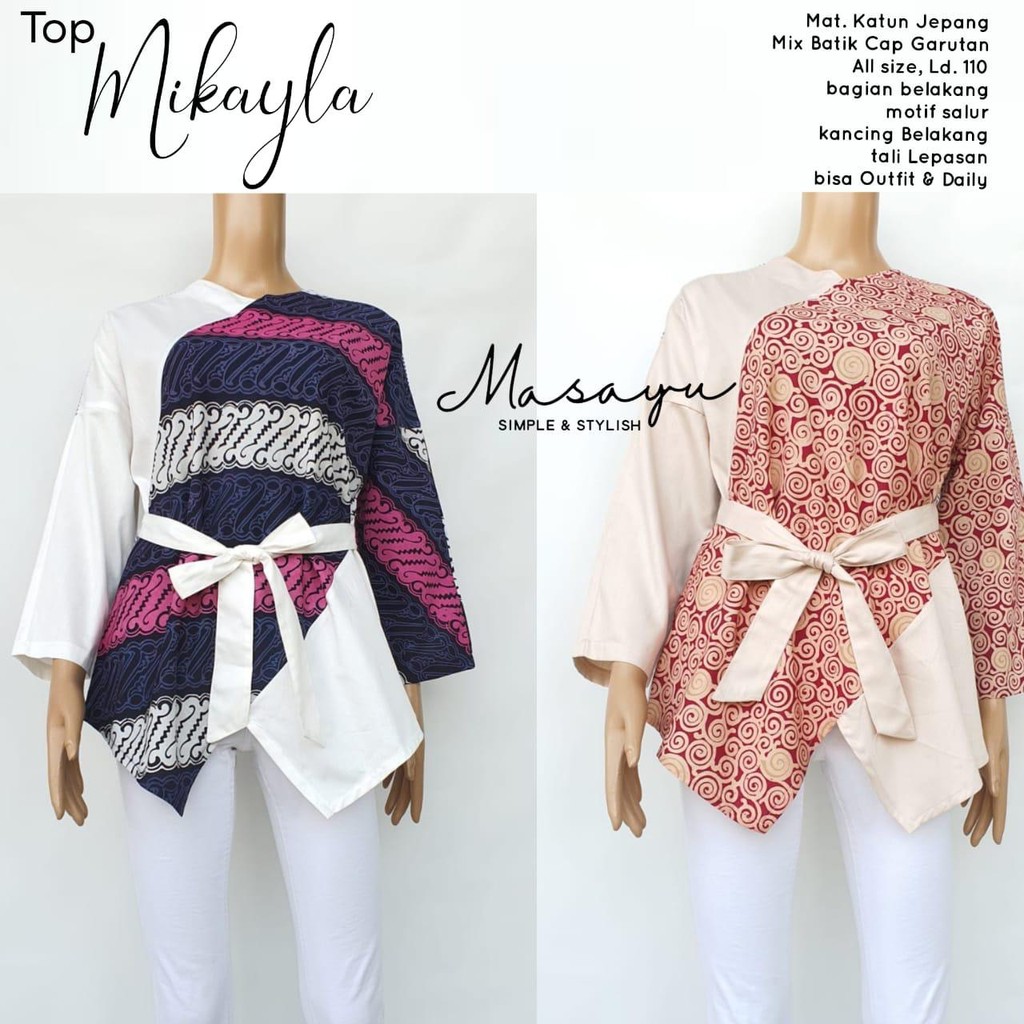 [PREMIUM] Top Mikayla Batik Ziggy Batik Cap Handmade Tali Atasan Blus Kombi Modern Kerja Kantor