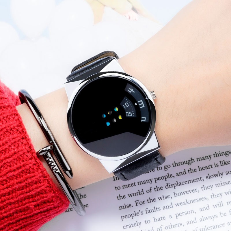 Jam Tangan Wanita Pria Mcy Kcy Moyibaby - Jam Tangan Quartz Bulat Hitam & Putih Untuk Pasangan-1