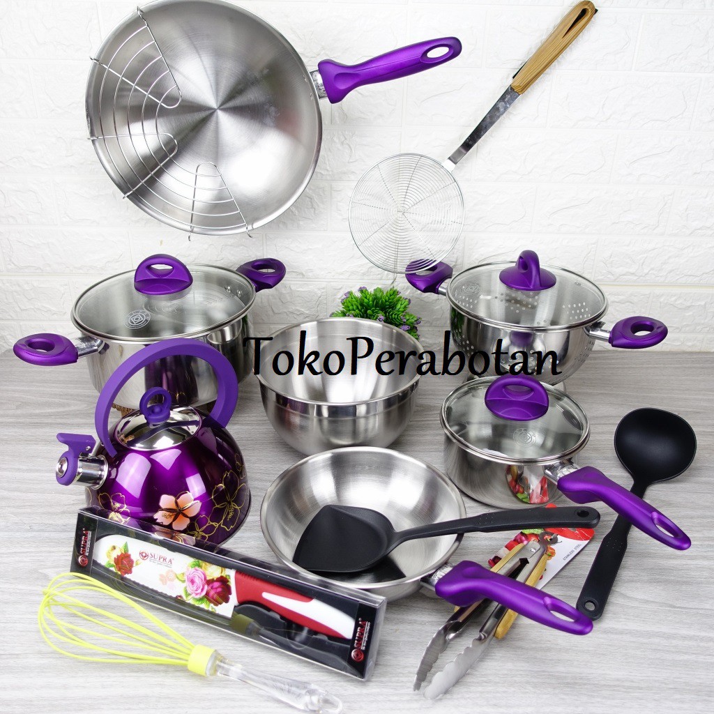 TOKOPERABOTAN (OJEK ONLY) Tokoperabotan Panci Set Supra 18pcs Stainless / Panci Supra 18 Piece Set