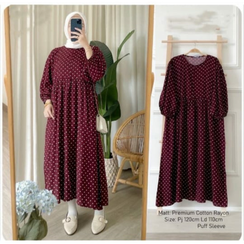 SANSO MIDI DRESS / MIDI DRESS KATUN RAYON / MIDI DRESS JUMBO / MIDI DRESS MOTIF POLKADOT / LONG TUNI