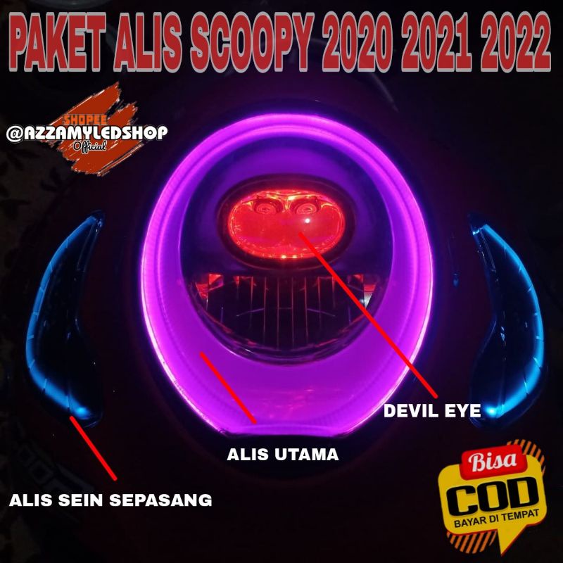 Paket lampu motor DRL alis lampu alis Depan Honda Scoopy 2020 scoopy 2021 scoopy 2022 freedemon eye devil eye kualitas grade A super terang