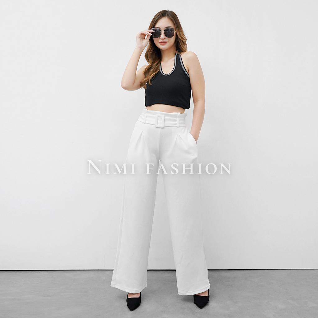 NIMI - Celana Premium Scuba Import | Celana Kulot High Waist Office Pants Import | Wide Leg Free belt