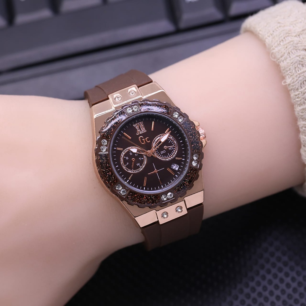 Jam Tangan Wanita Fashion L3704S Tali Rubber Tanggal Aktif Chrono Variasi Free Box &amp; Baterai