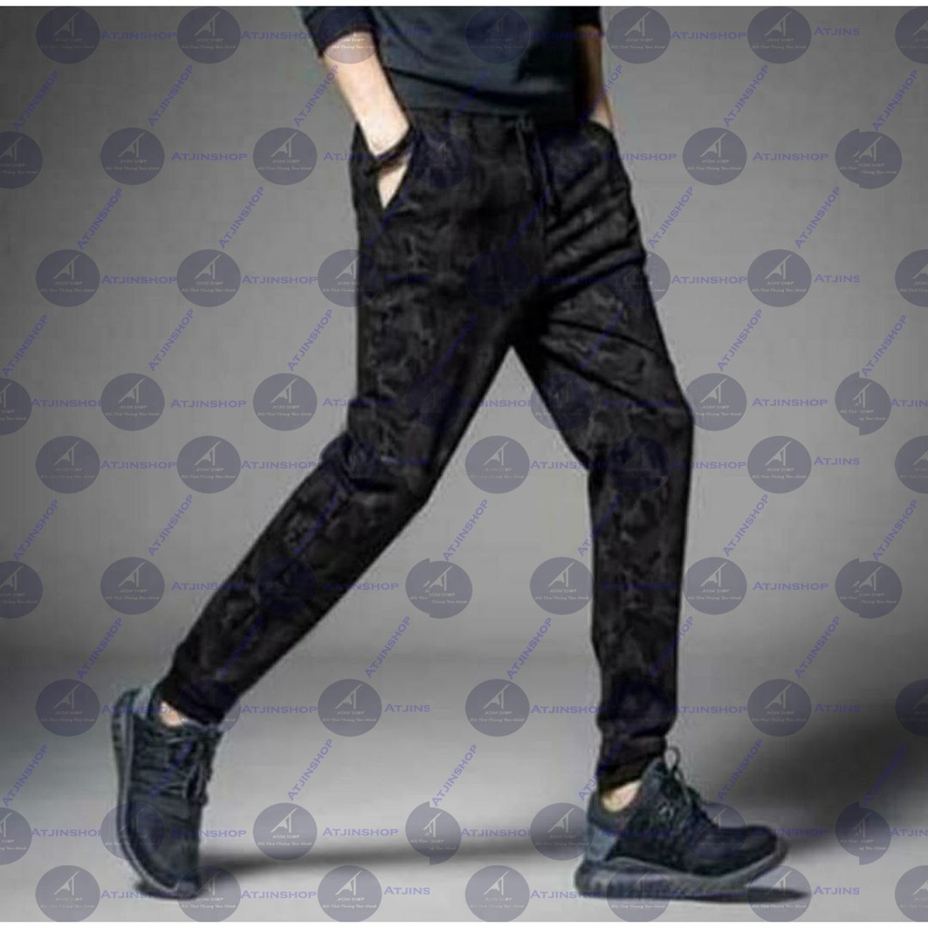 Celana Panjang Pria Jogger Import Lotto Sweat Pants Army camouflage Hitam -Atjinshop