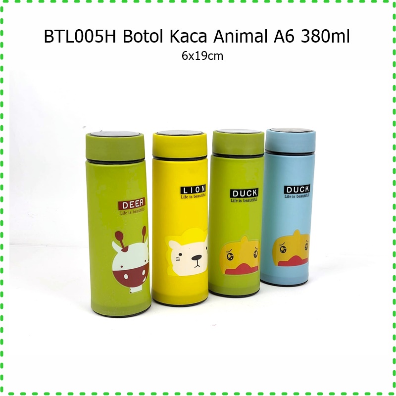 BTL005H Botol Minum Kaca Animal A6 380ml