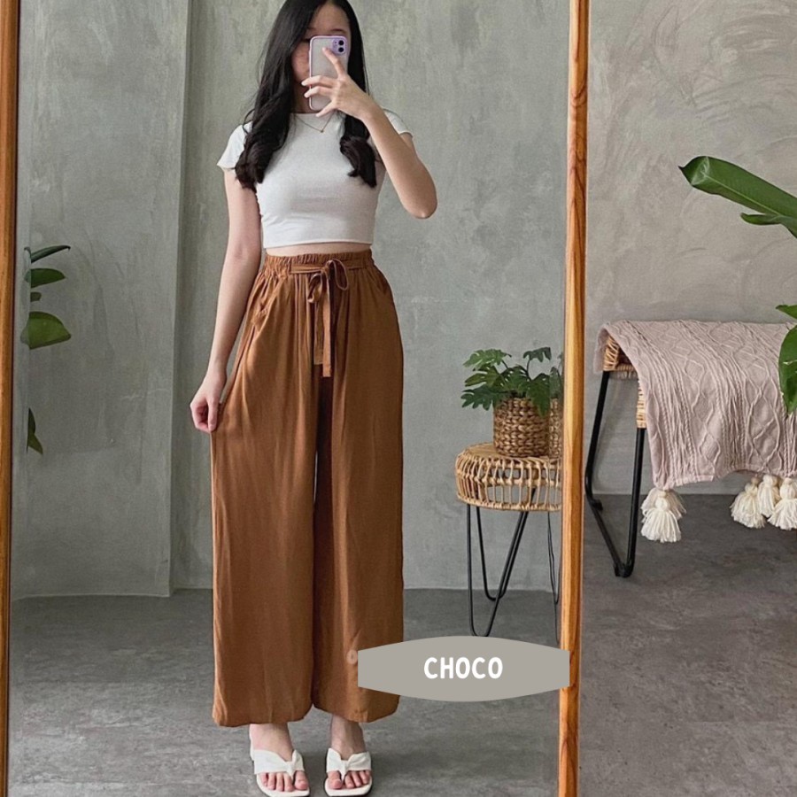 Celana Kulot Rayon Terbaru Kekinian Pinggang Depan Tali
