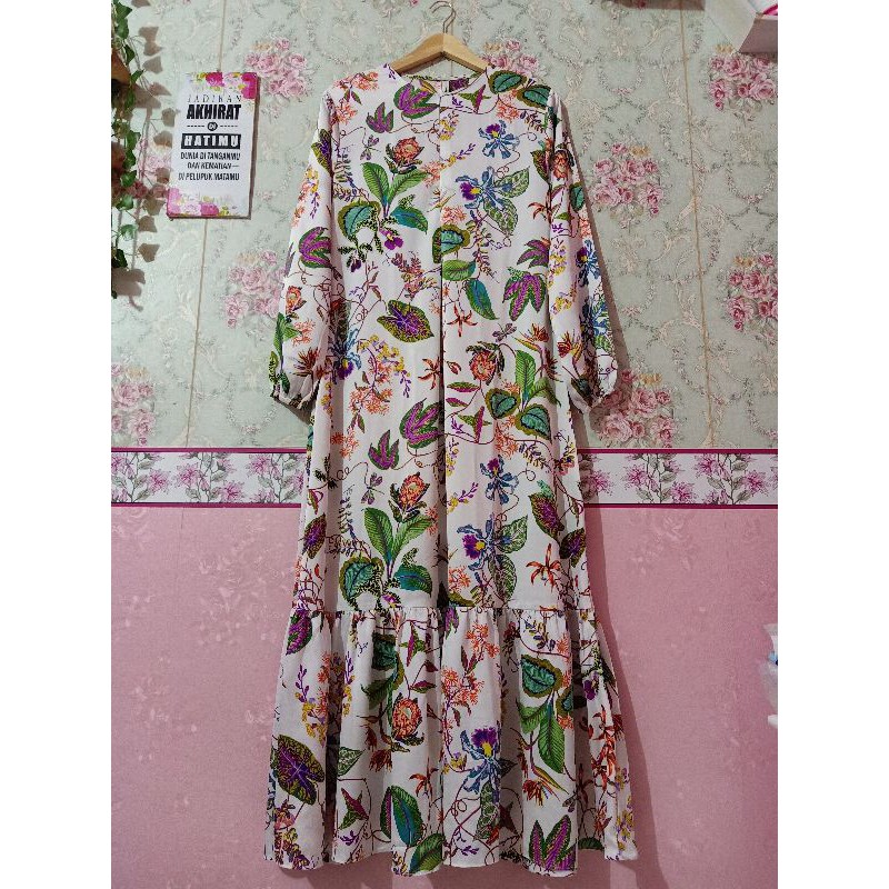 Gamis putih rempel preloved long dress second muslimah syari