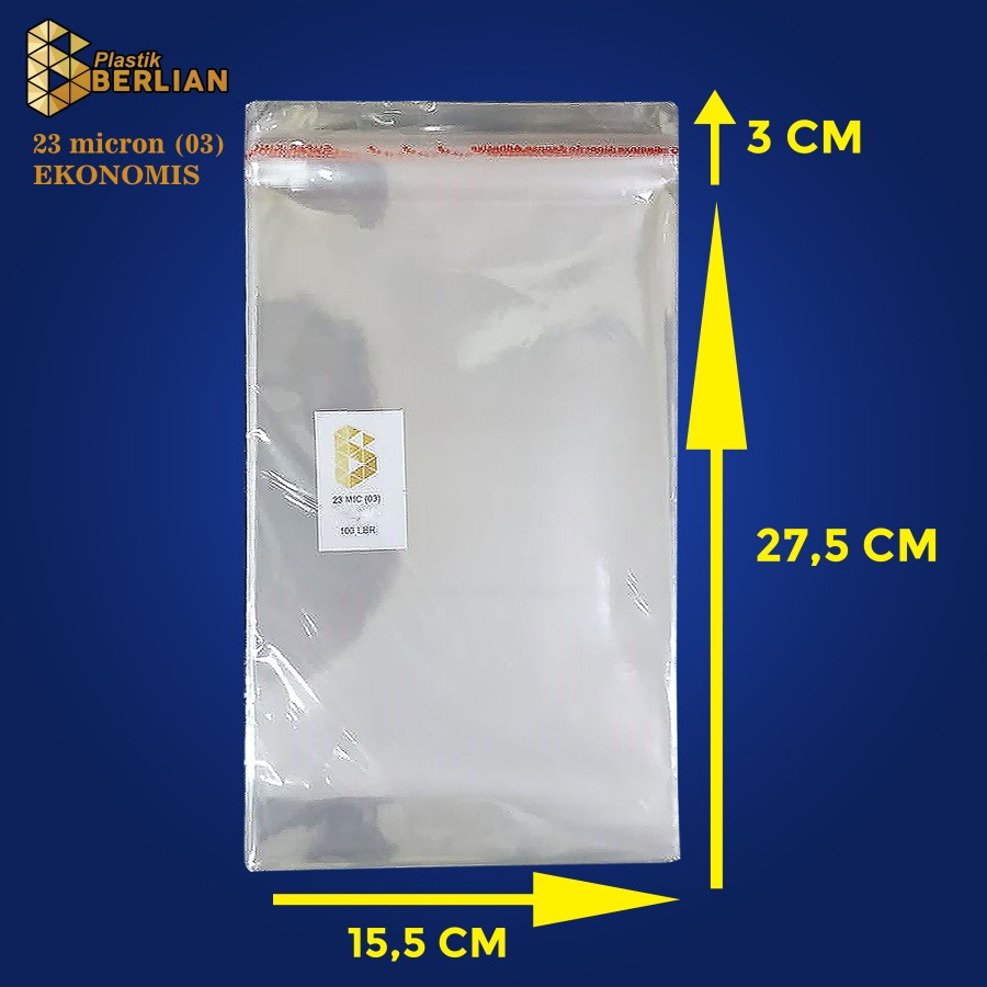 

15,5 x 27,5 cm Plastik OPP EKONOMIS 23micron (100 lbr) (lem/seal)