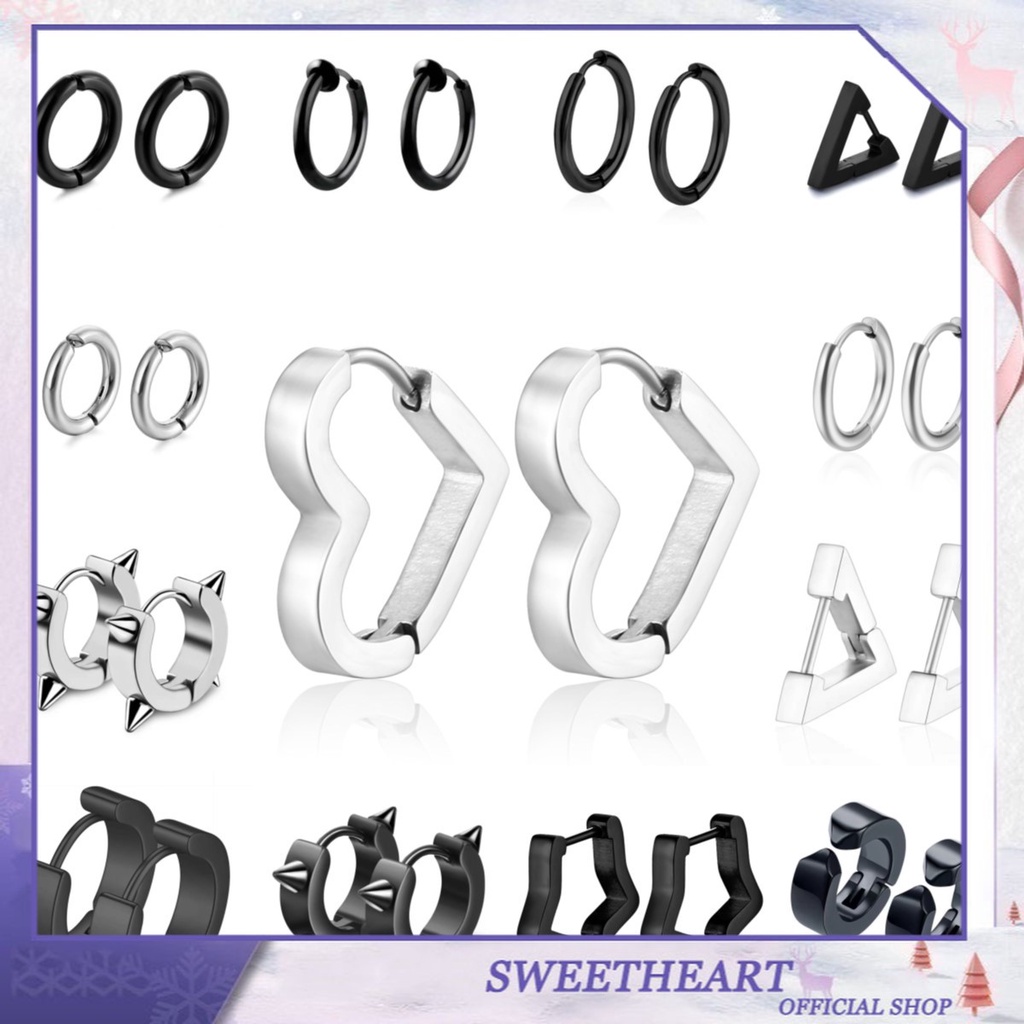 Anting Bentuk Hati Oval Geometris Pentagonal Bahan Titanium Steel Gaya Korea