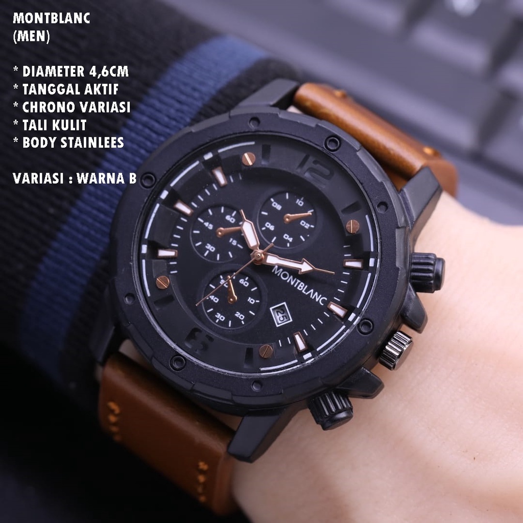 (BISA COD) JAM TANGAN PRIA TALI KULIT BODY BULAT TANGGAL AKTIF CHRONO OFF
