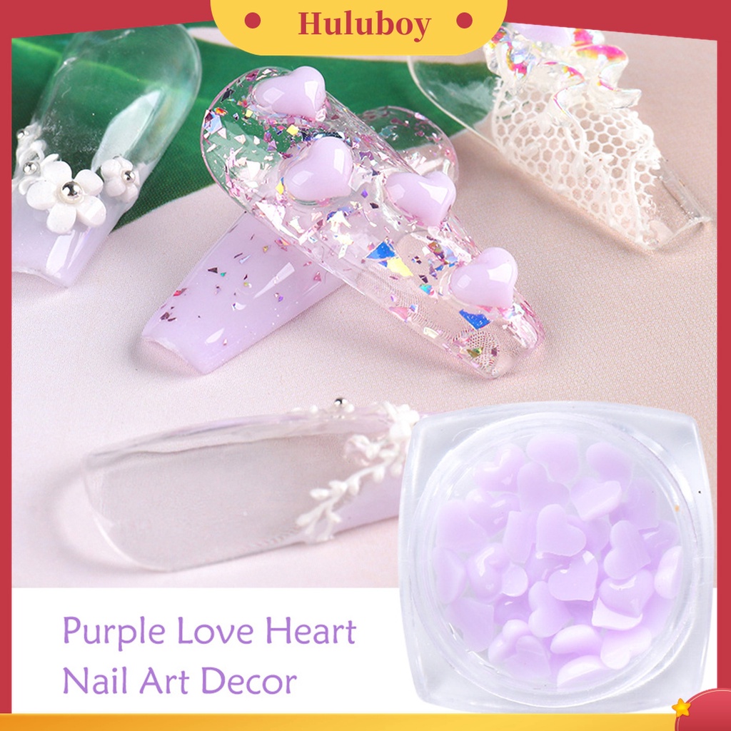 Huluboy Huluboy♡ 40pcs / Box Ornamen Hati 3D Mini Warna Putih Pink Untuk Dekorasi Nail Art Charms