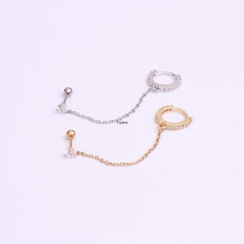 1set Anting Tindik Lobus Helix Juntai Rumbai Gold Silver 6mm 8mm