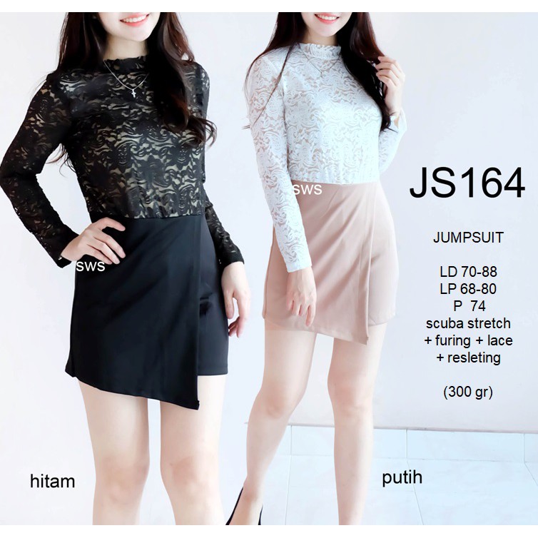 JS164 - JUMPSUIT LACE CELANA SCUBA JUMPSUIT KANTOR STRETCH IMPORT MODERN MURAH