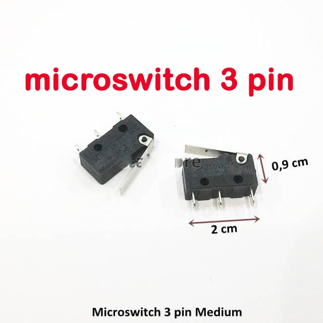 Microswitch Medium 3 Pin ukuran 2cm x 0.9cm