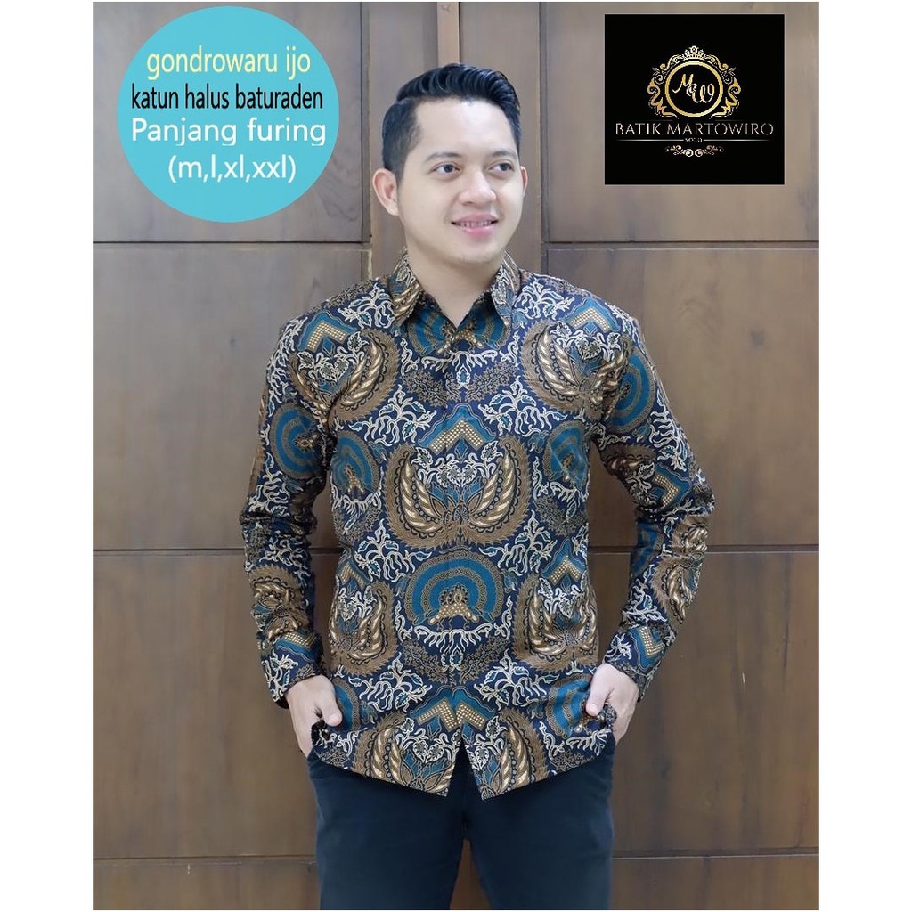 GONROWARU IJO MARTOWIRO KEMEJA BATIK PRIA LENGAN PANJANG PENDEK LAPIS FURING ATASAN BATIK PRIA MODERN NEW AJOTOSATRU ASMITA ASWATOMO BIRU GANTARI MARON KRISNAMUKTI NEW NAVY DEWA WANGSA UNGU ABINAYA NEW PUSPO AYU UNGU IJO MESEM ASWOMULYO ULU KAMULYAN