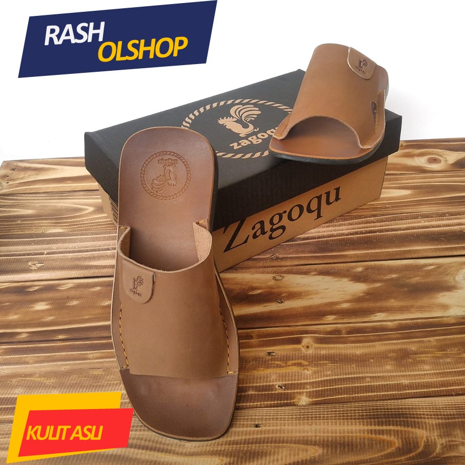 Sandal Kasual Pria Terbaru Model Slide  Bahan Kulit Sapi