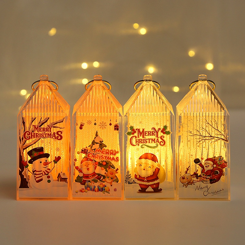 Ornamen Lentera Lilin Desain Santa Claus Snowman Untuk Dekorasi Natal