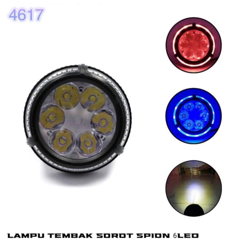 lampu tembak sorot brecket spion led 6 mata angel eye biru merah 5 mode universal