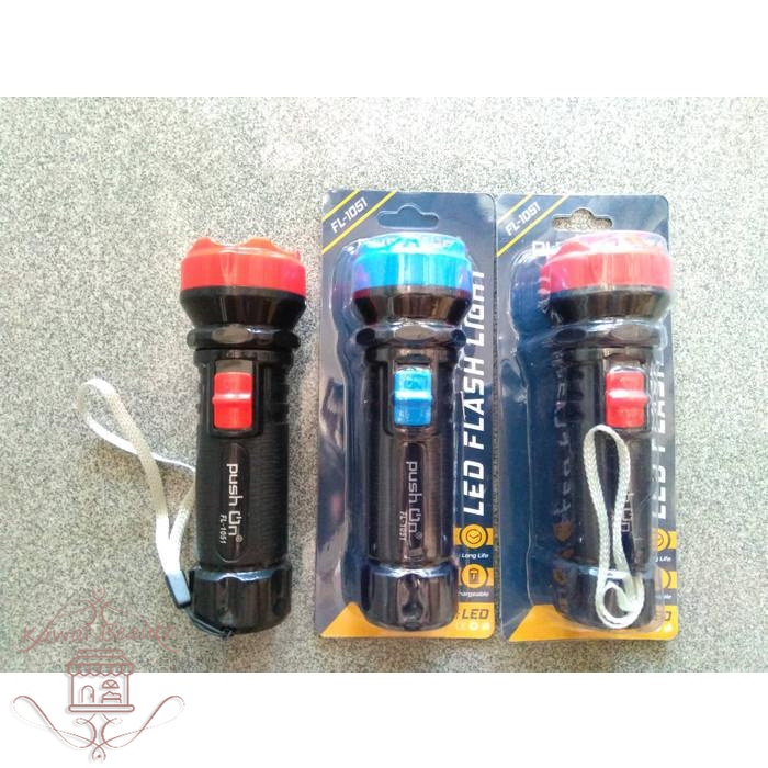 Push ON Senter Cas+Emergency FL-1051A Lampu sorot charge recharge cas LED Flash Light Push On FL-1051A - Baterai 4V, 400mAH sealed lead-acid (rechargeable) - LED 1 x 0.5 Watt - Waktu pengisian 8 jam - Waktu pakai 2 jam super terang, 4 jam